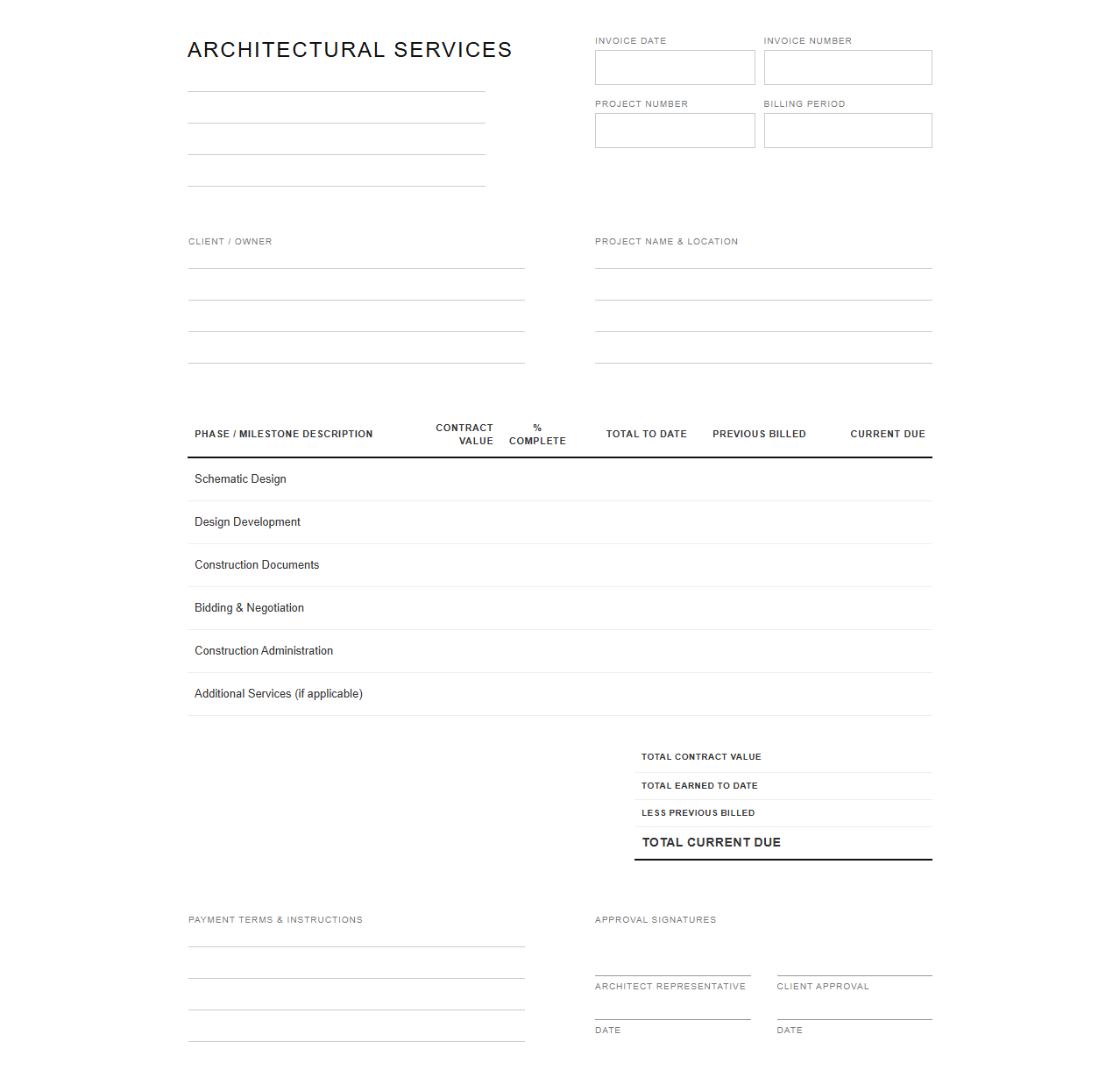 Architectural Project Milestone Billing Template