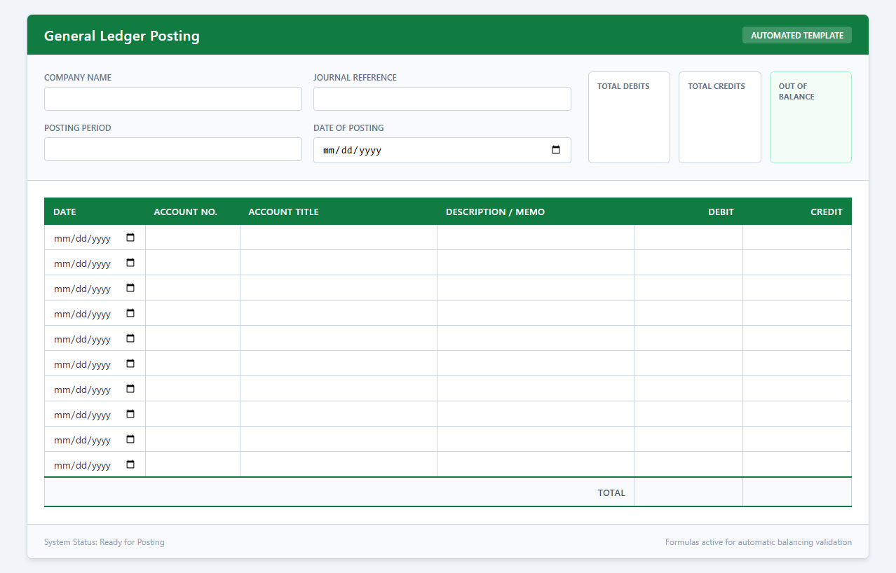 Automated General Ledger Posting Excel Template