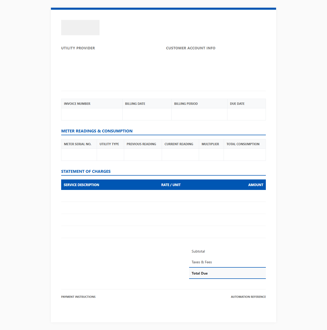 Automated Utility Invoice Template