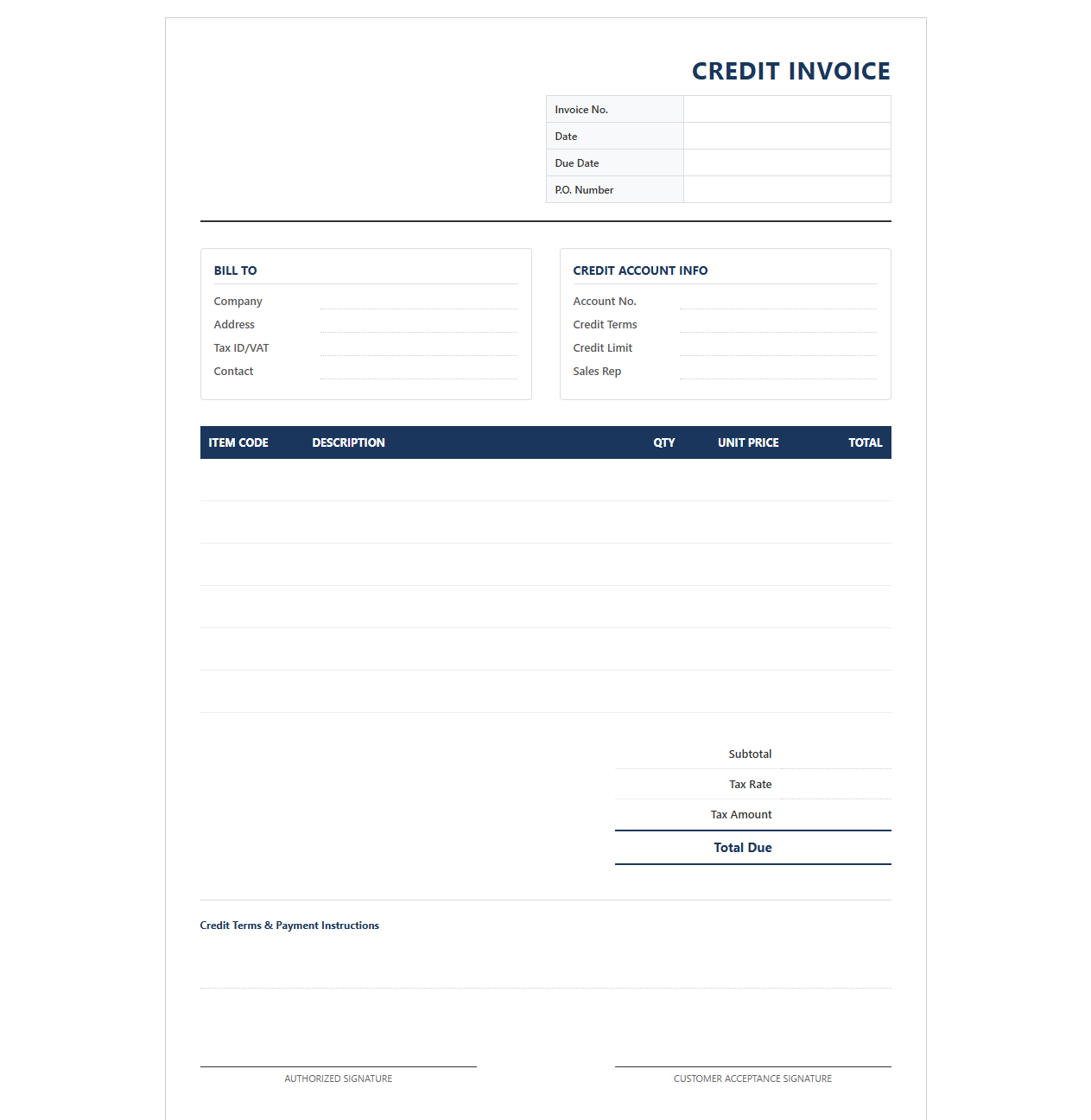 B2B Credit Sales Invoice Template