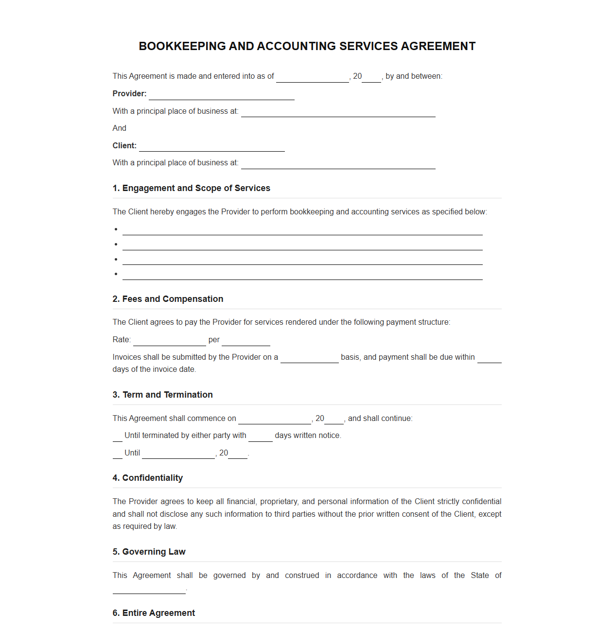 Bookkeeping and Accounting Service Contract Template