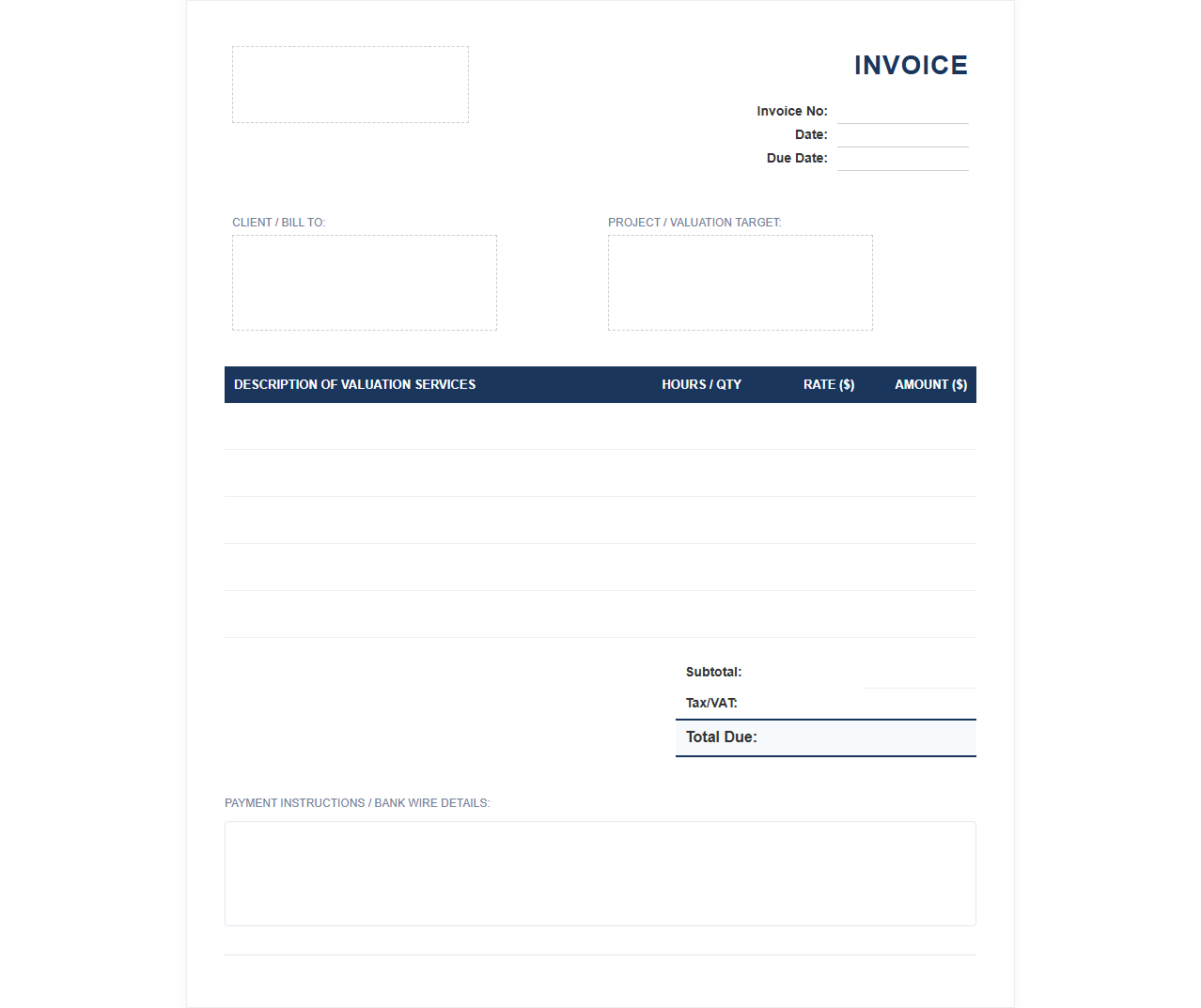 Business Valuation Consulting Invoice Template