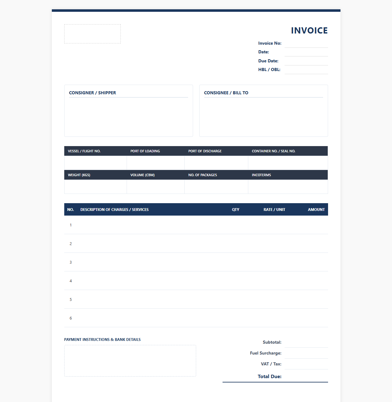 Cargo and Warehousing Billing Invoice