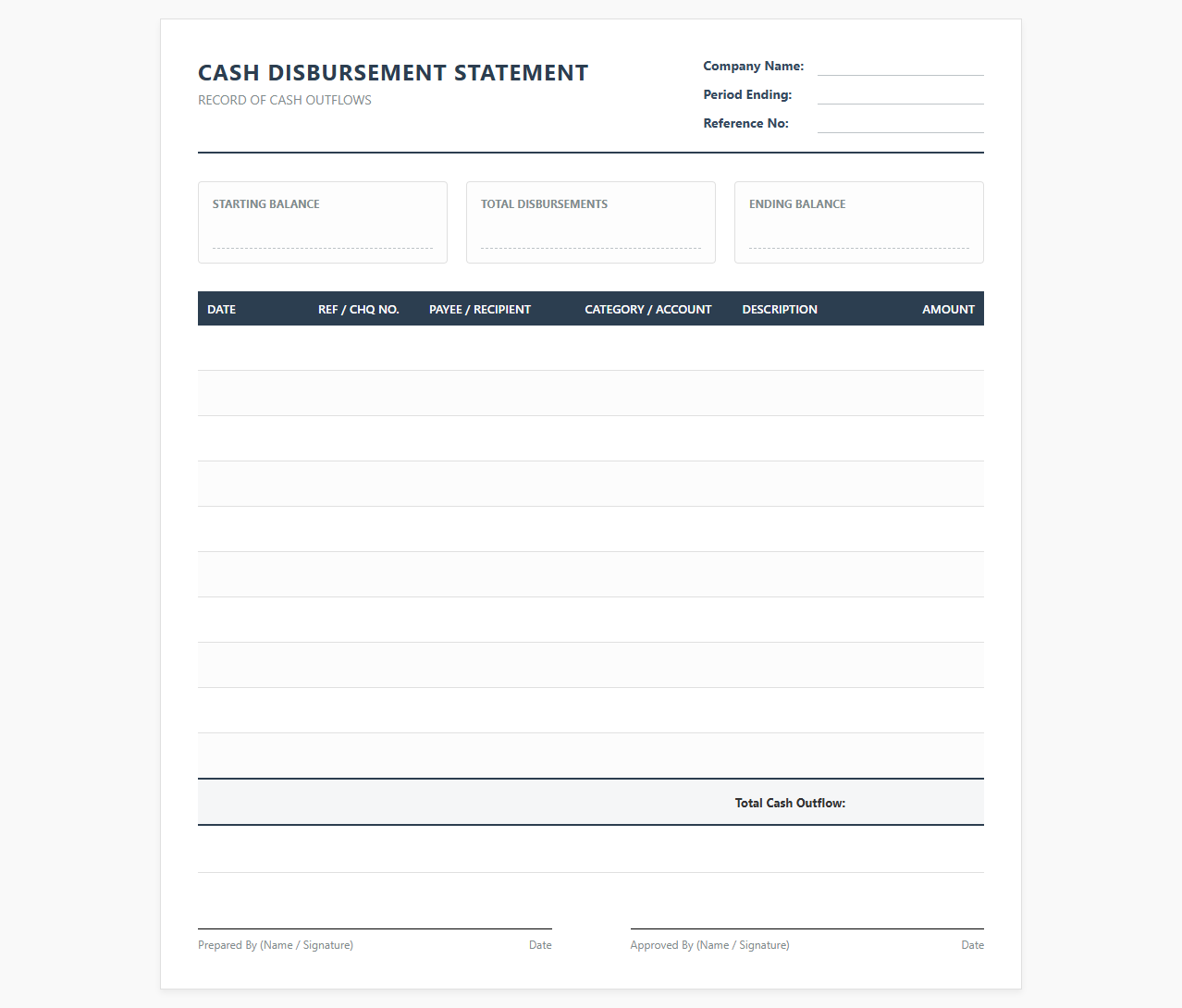 Cash Disbursement Statement Template