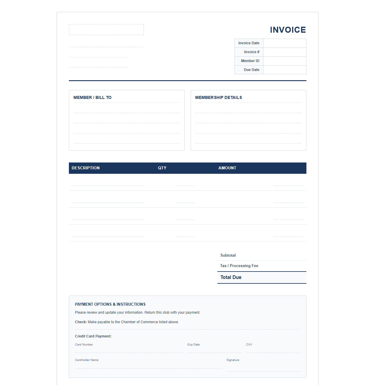 Chamber of Commerce Membership Dues Invoice