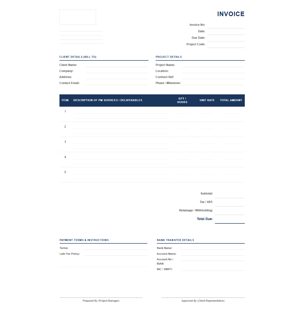 Commercial Development Project Management Invoice Template