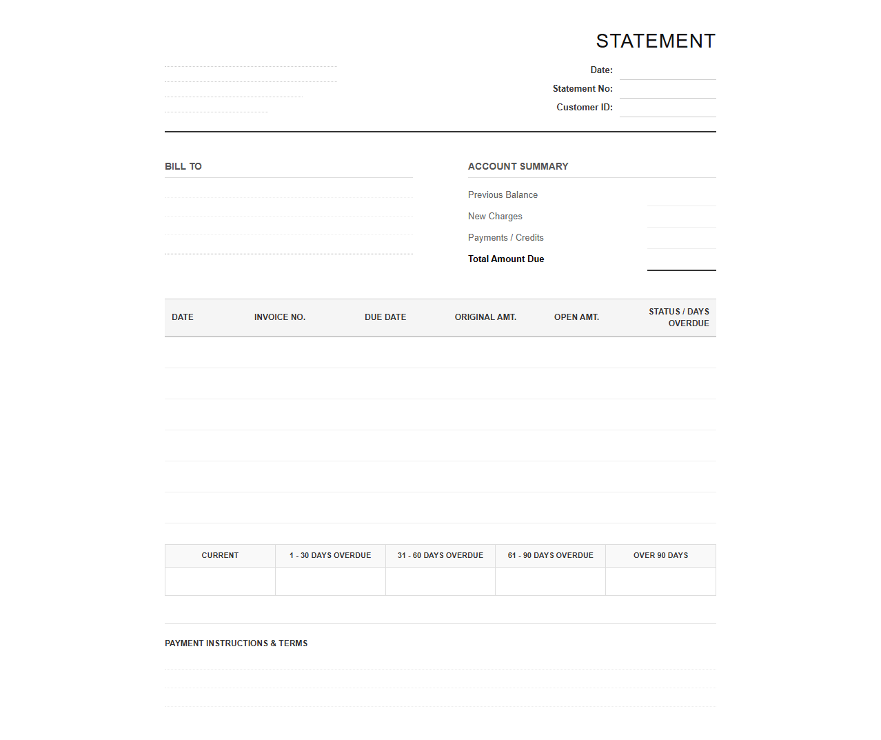 Commercial Outstanding Invoice Statement Template
