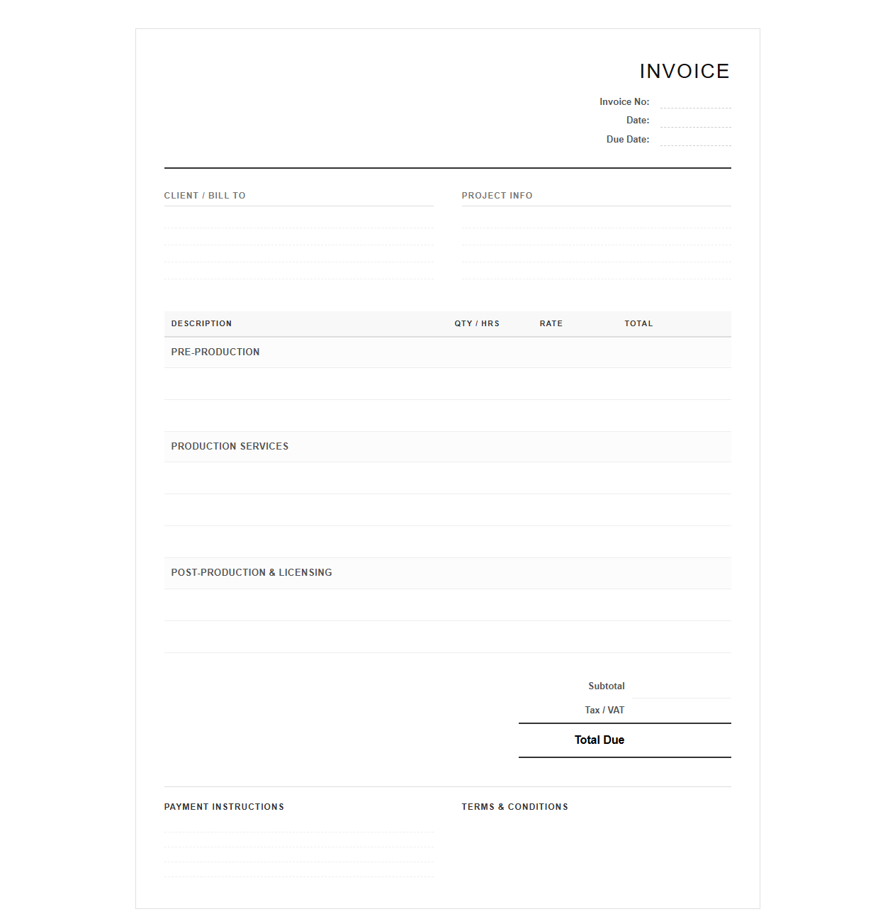 Commercial Photo Shoot and Videography Invoice
