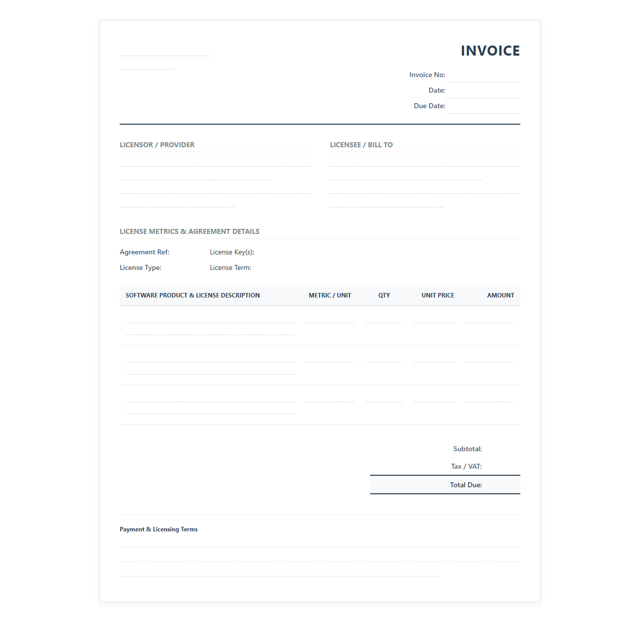Commercial Software License Invoice Template