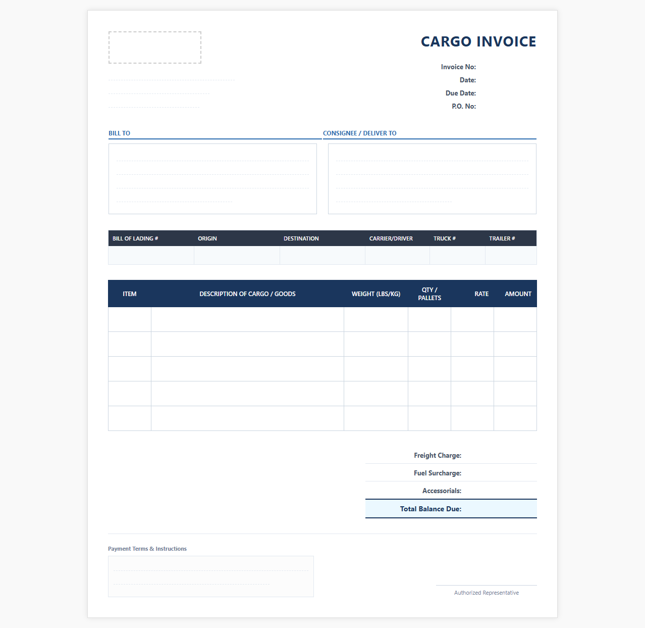 Commercial Trucking Cargo Invoice