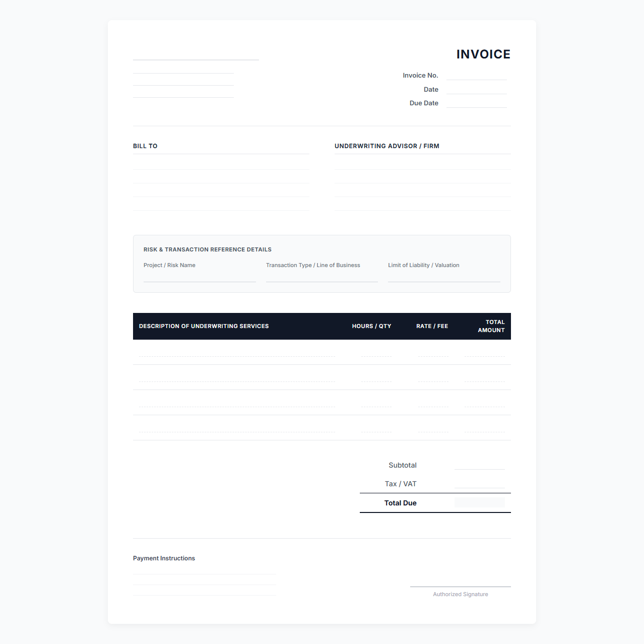 Commercial Underwriting Services Invoice