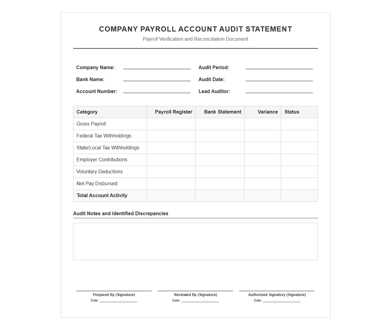 Company Payroll Account Audit Statement