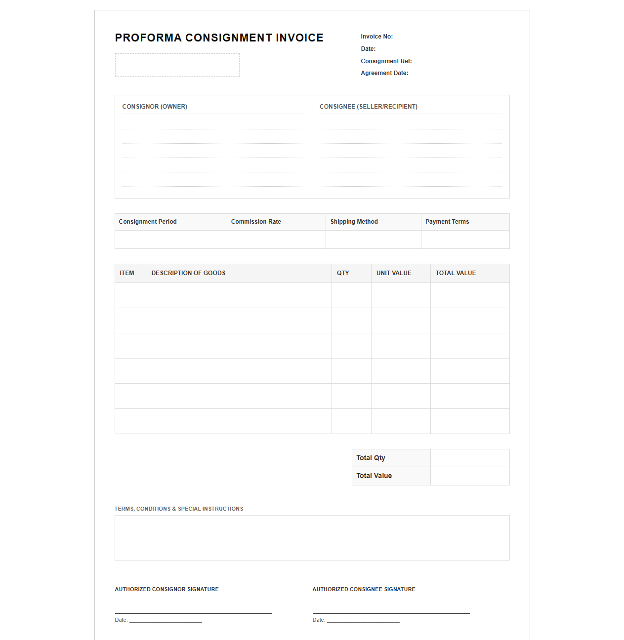 Consignment Goods Proforma Billing Form