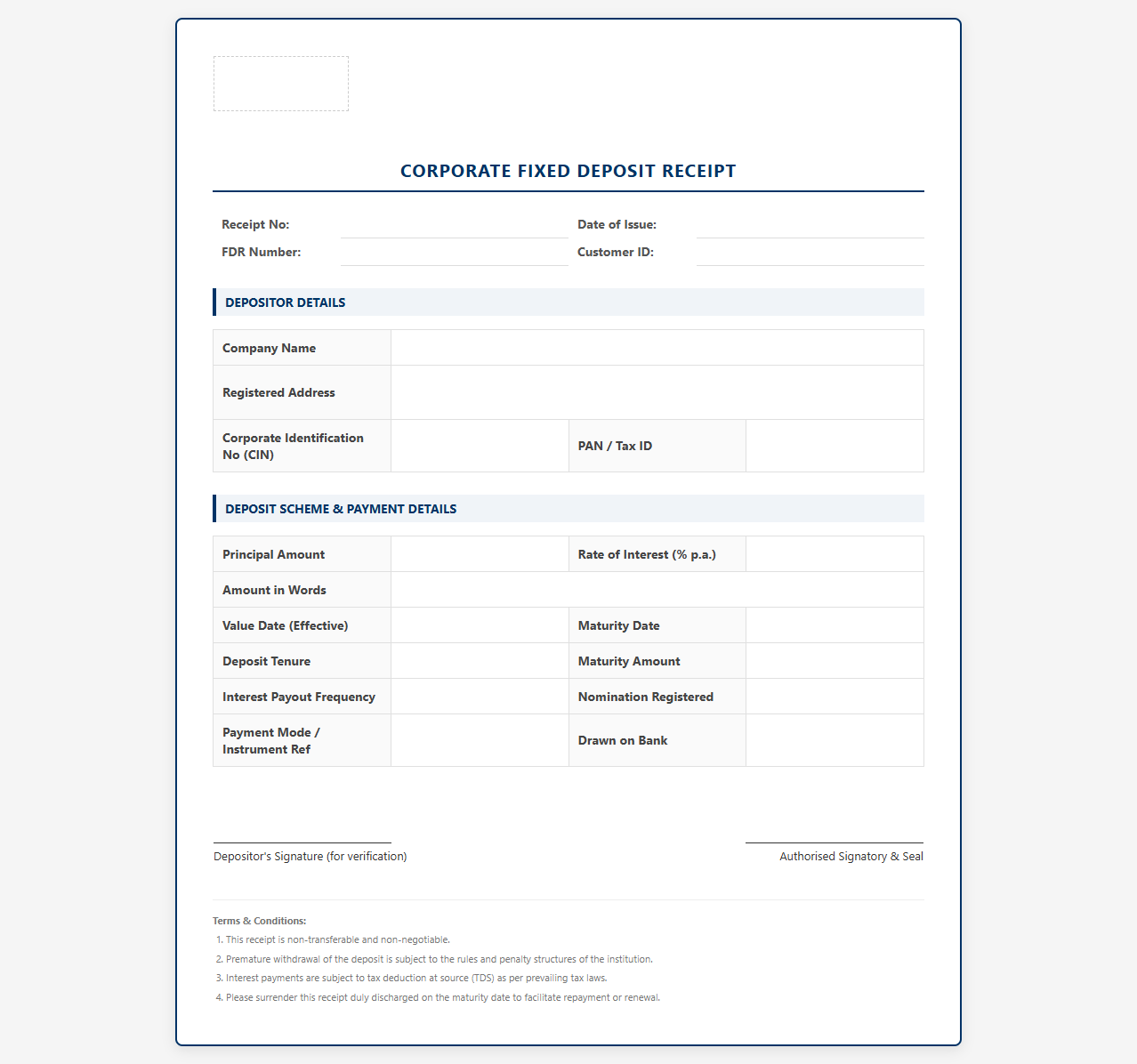 Corporate Fixed Deposit Receipt Template