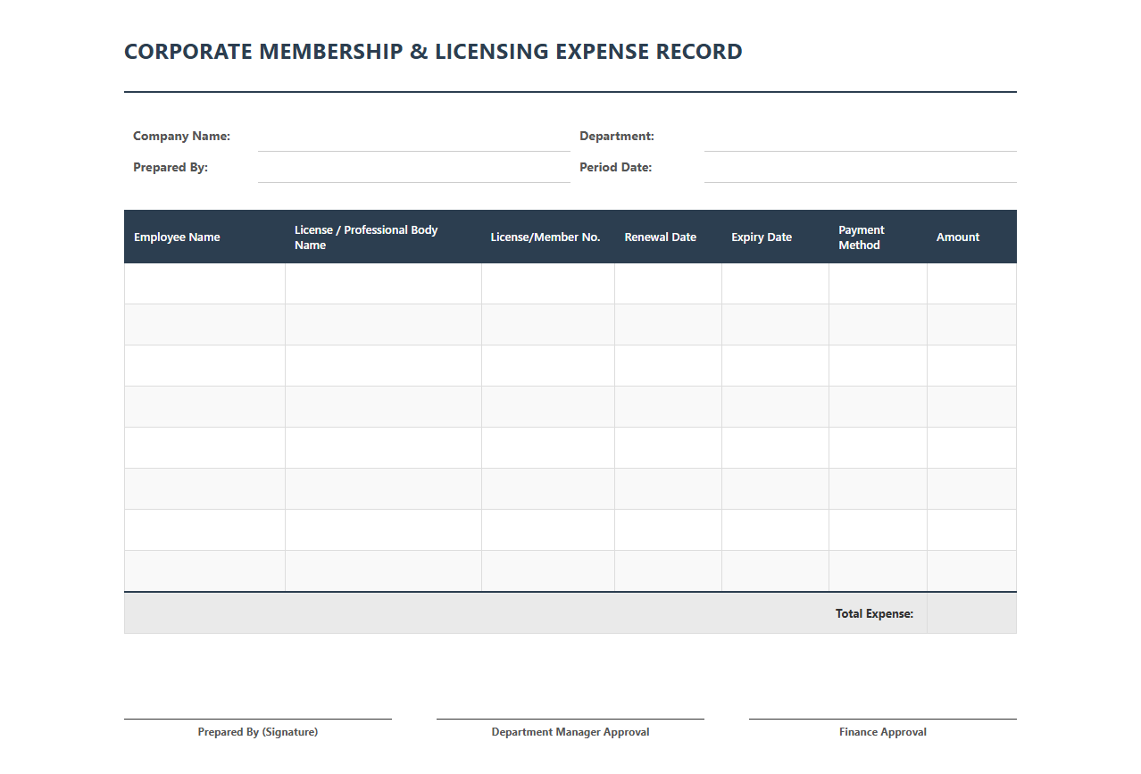 Corporate Membership and Licensing Expense Record