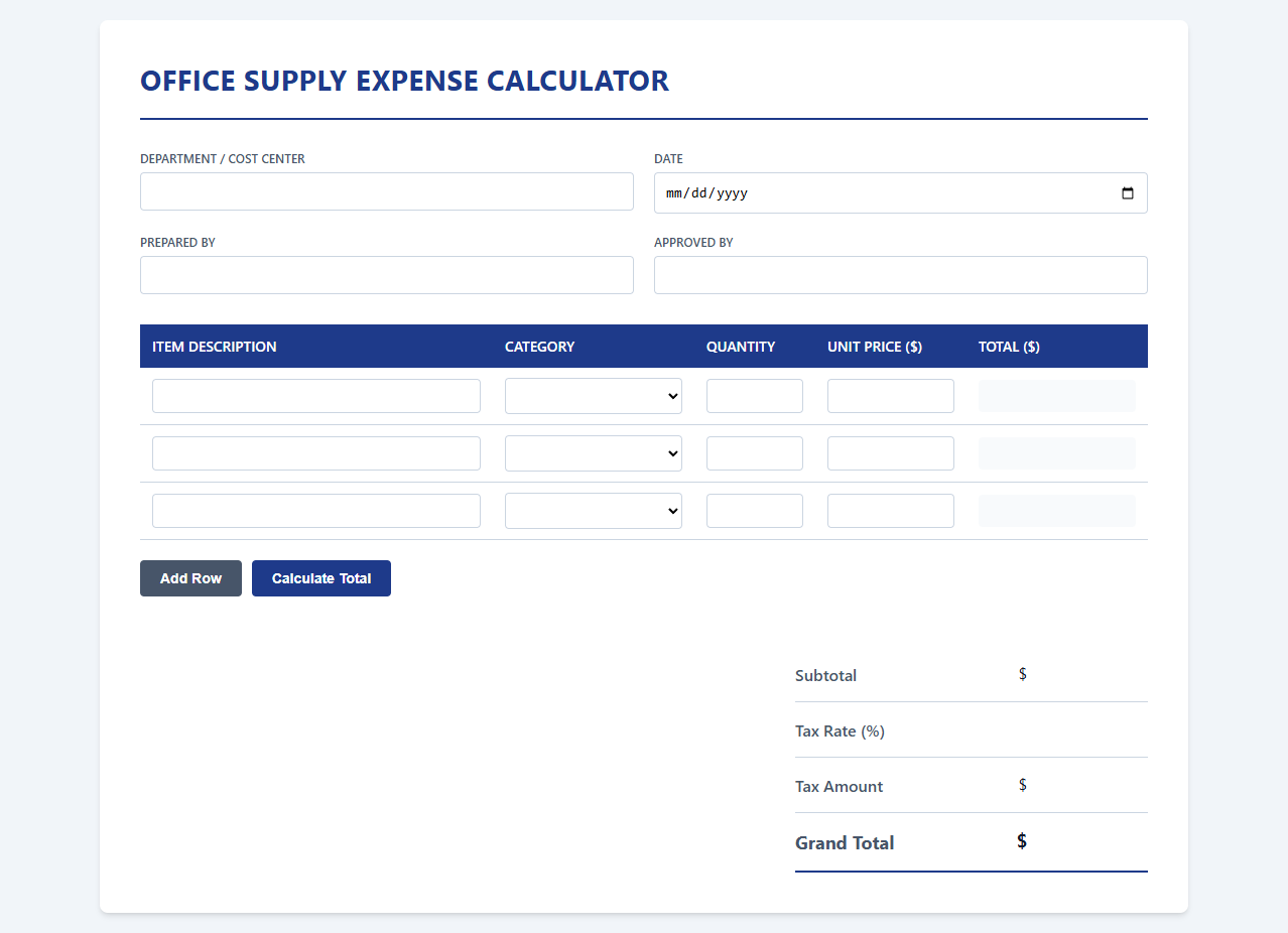 Corporate Office Supply Expense Calculator