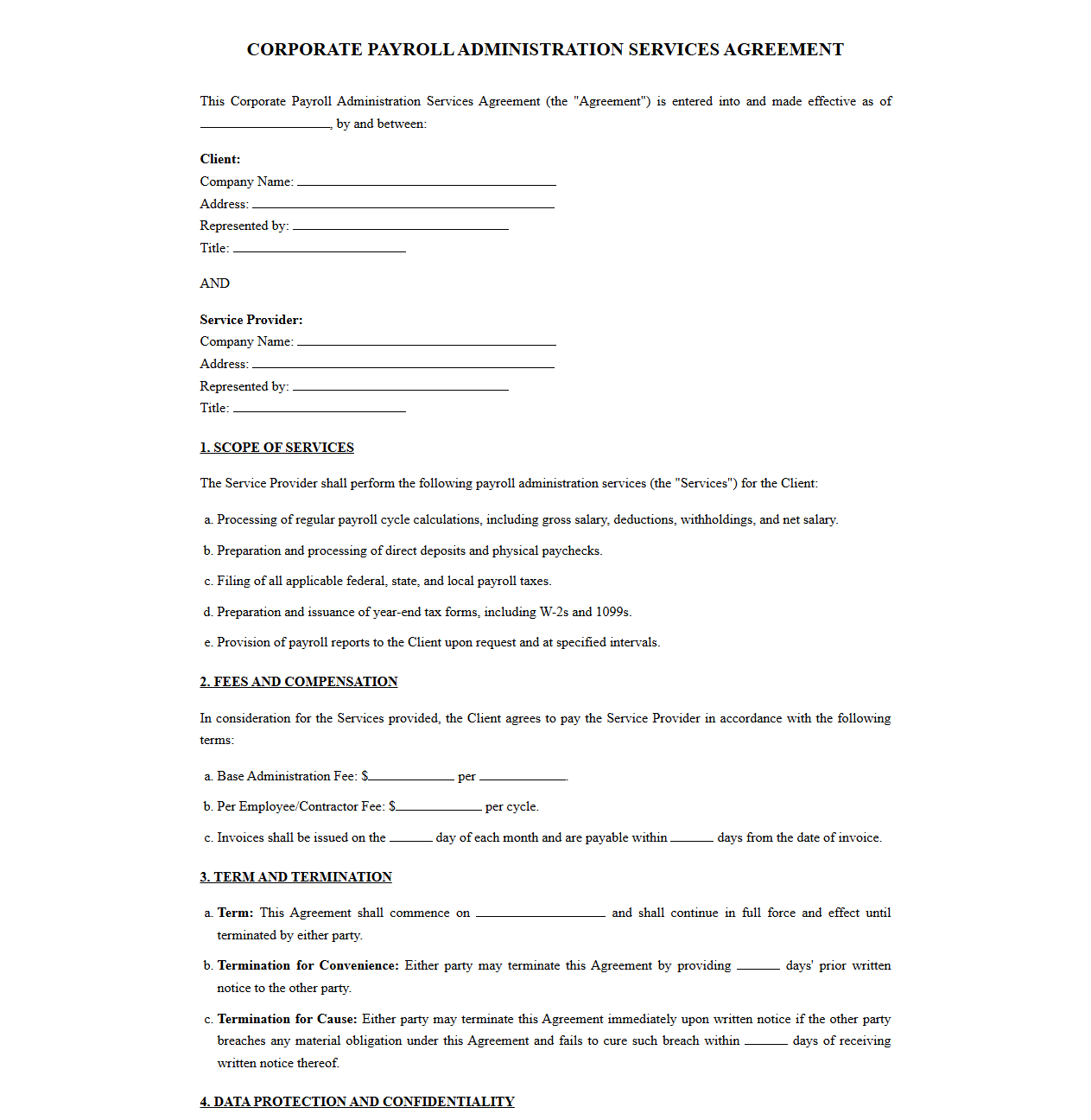 Corporate Payroll Administration Services Contract