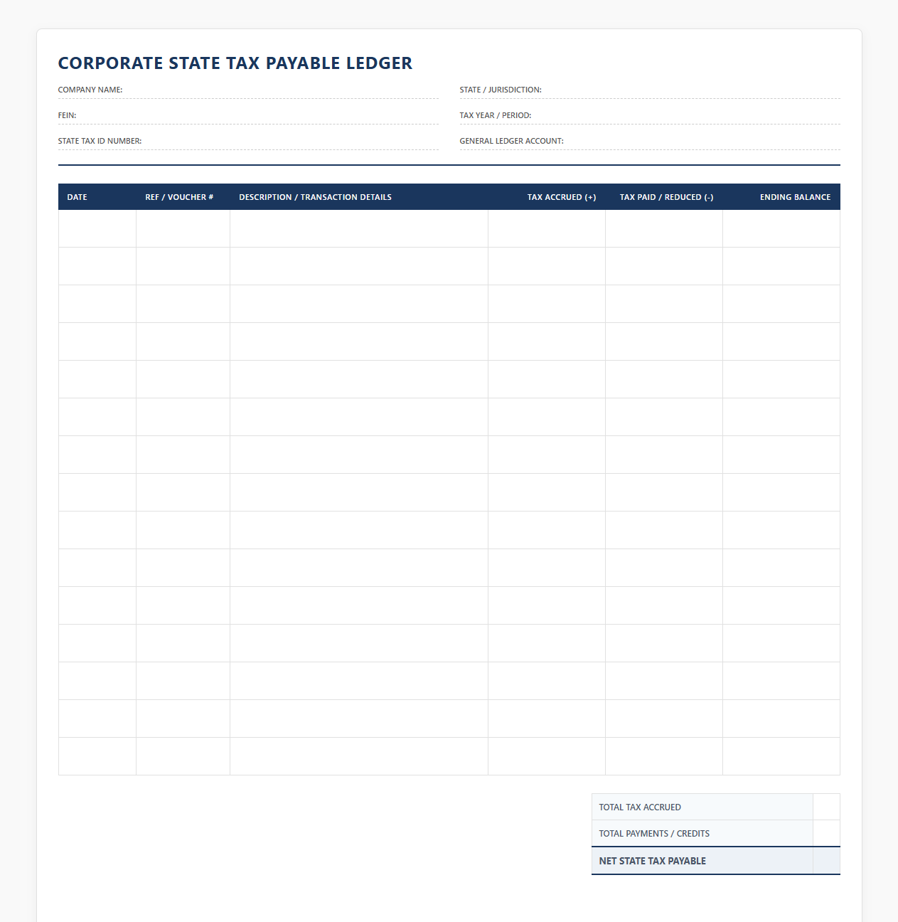 Corporate State Tax Payable Tracking Sheet
