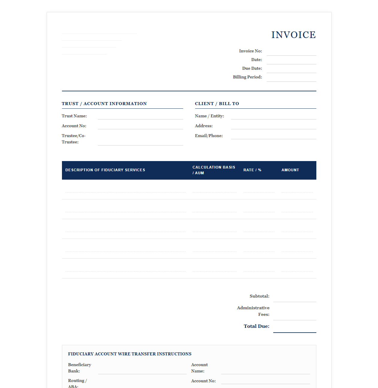 Corporate Trustee Services Billing Template
