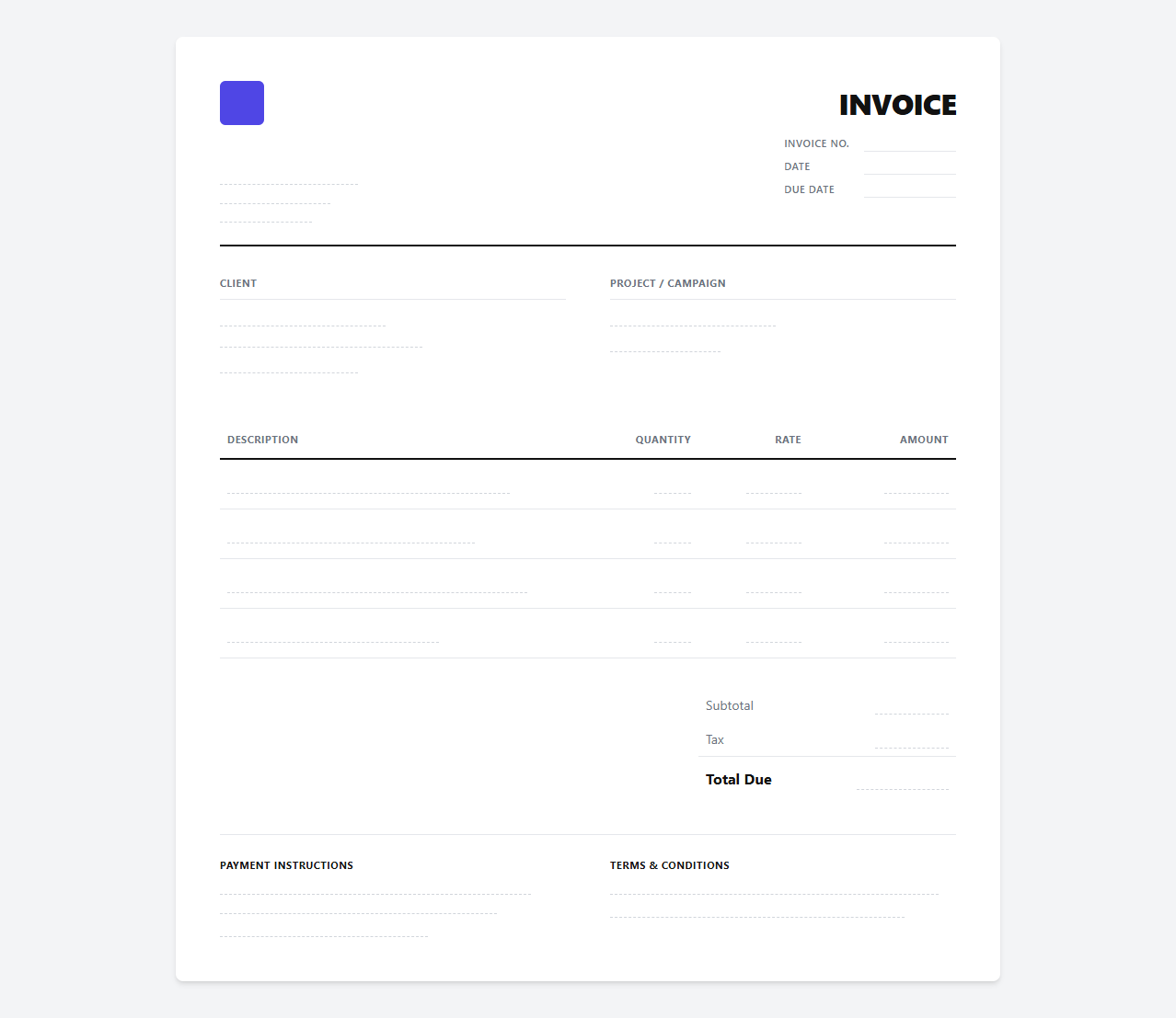 Creative Agency Client Invoice Form