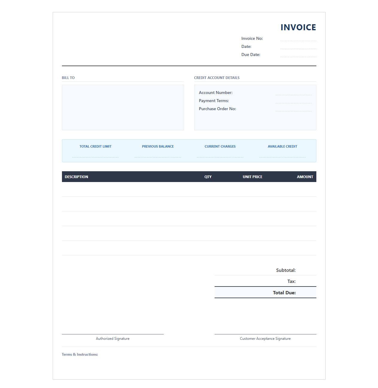 Credit Limit Account Invoice Template