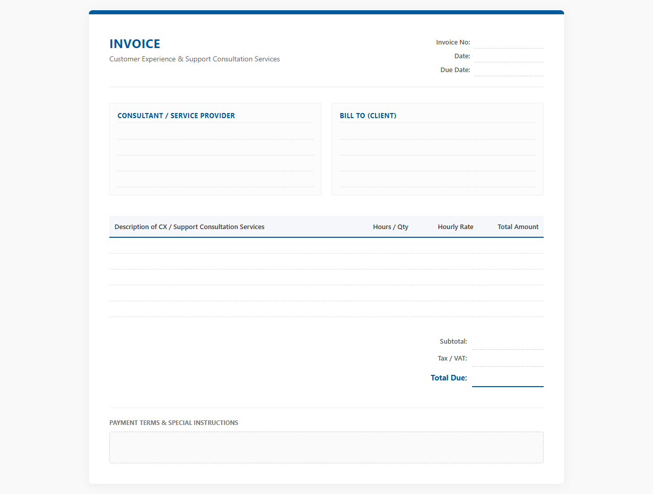 Customer Experience and Support Consultation Invoice