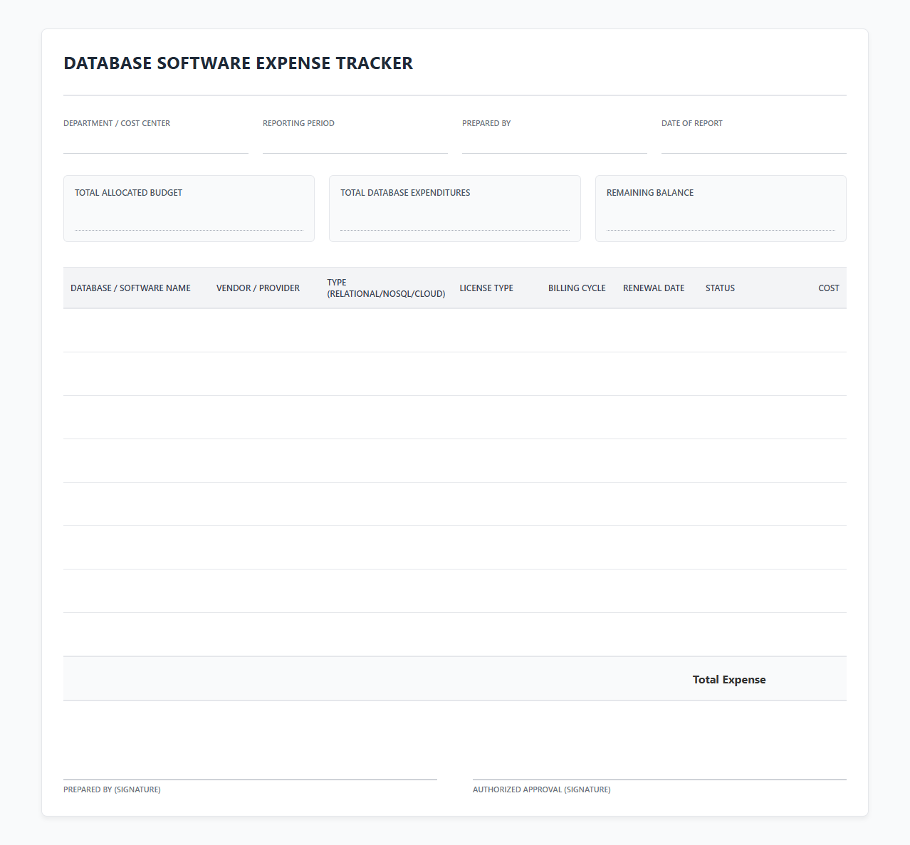 Database Software Expense Tracker