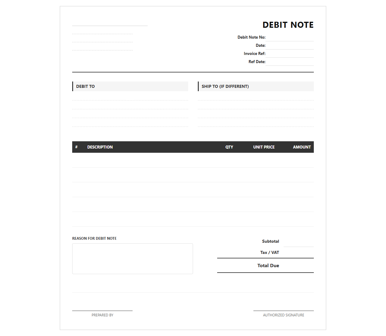Debit Note Billing Statement Template