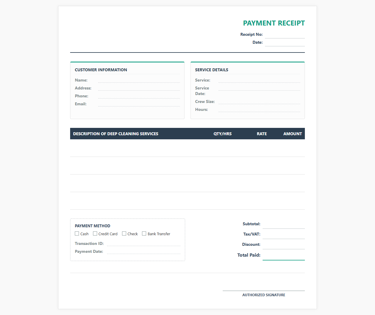 Deep Cleaning Service Payment Receipt