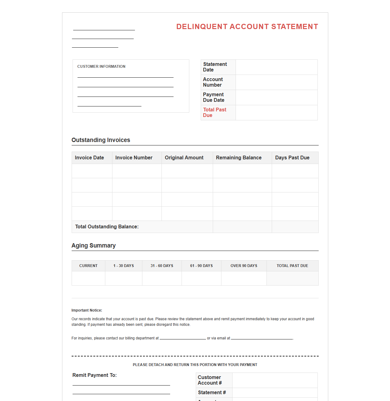 Delinquent Account Statement Template