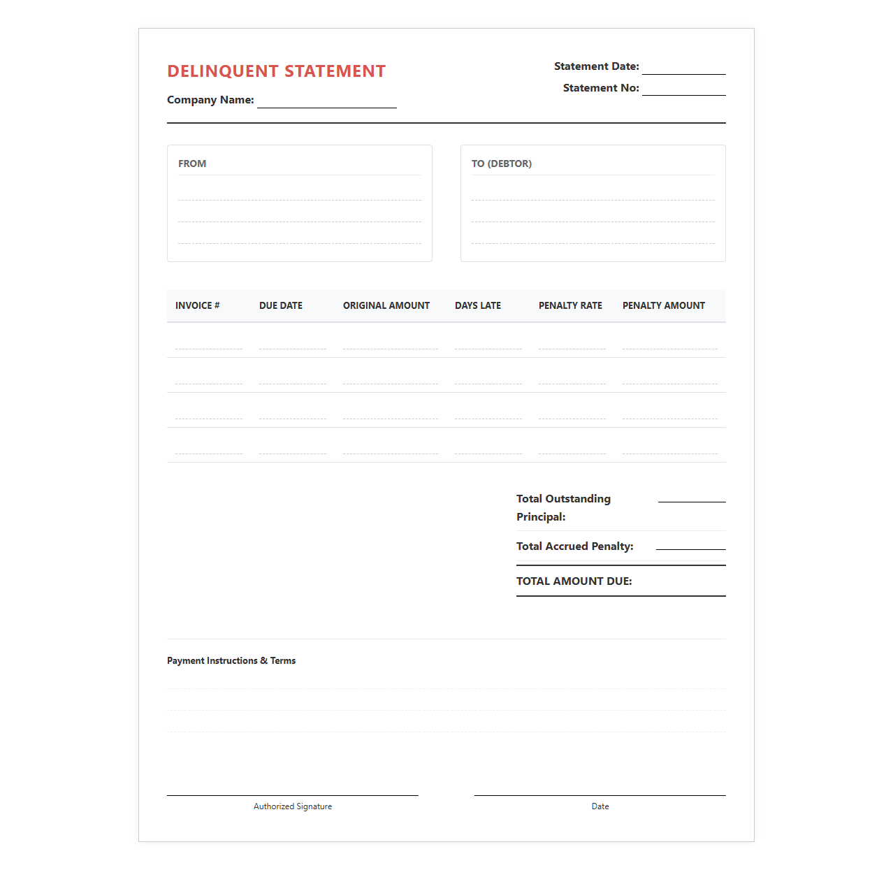 Delinquent Invoice Penalty Statement Template