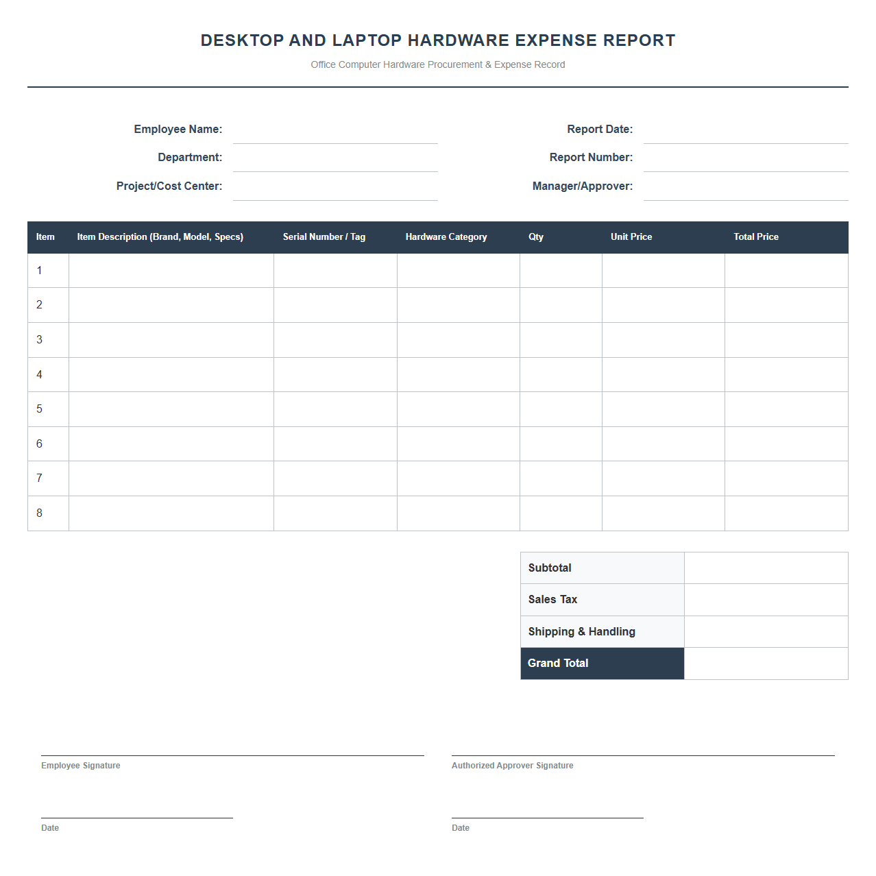 Desktop and Laptop Hardware Expense Report