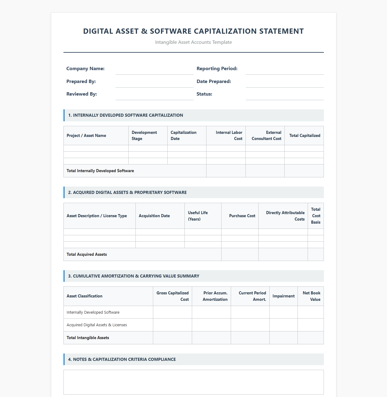 Digital Asset and Software Capitalization Statement Template