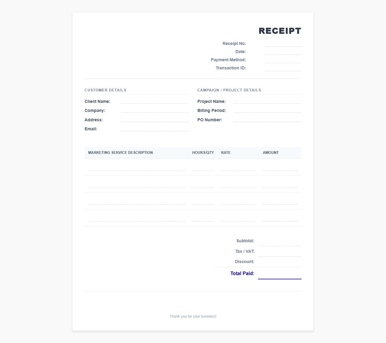 Digital Marketing Service Receipt Template