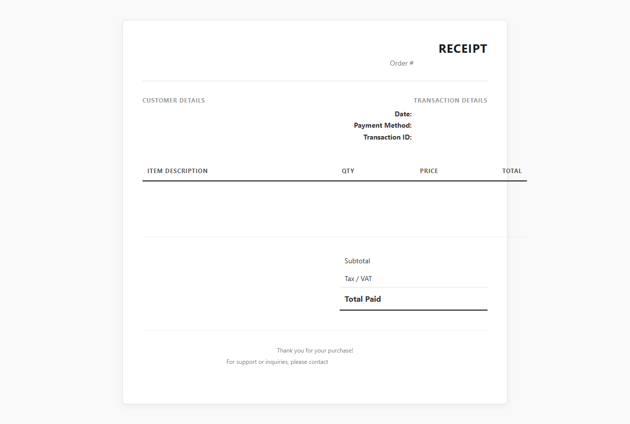 Digital Product Download Sales Receipt