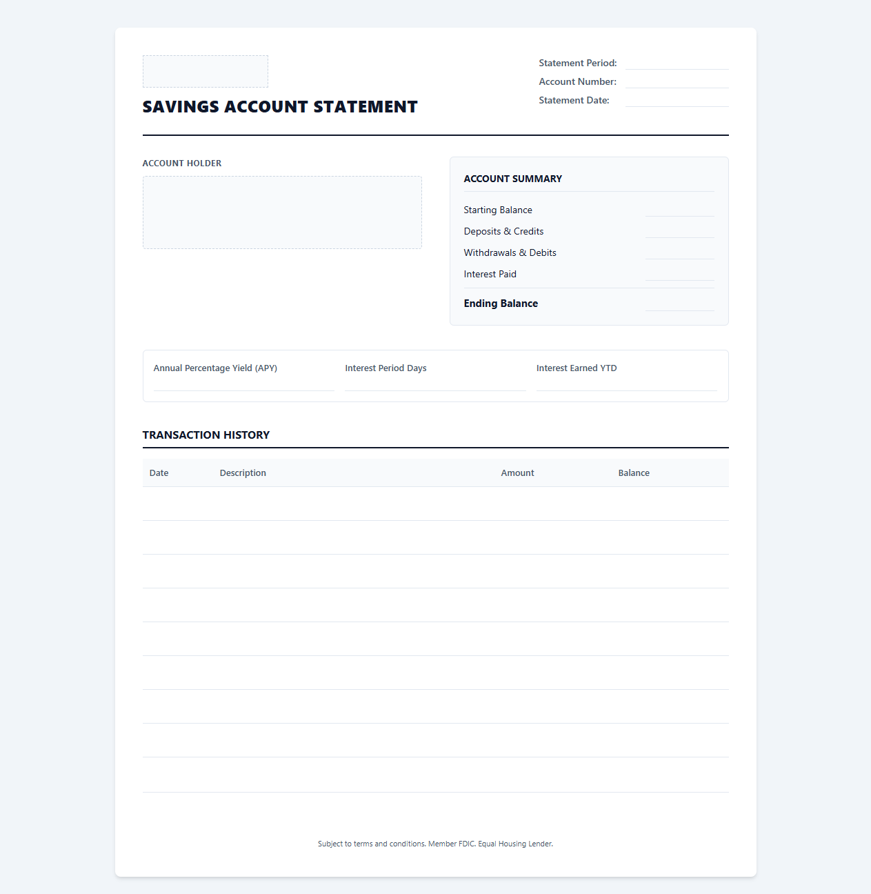 Digital Savings Account Statement Layout