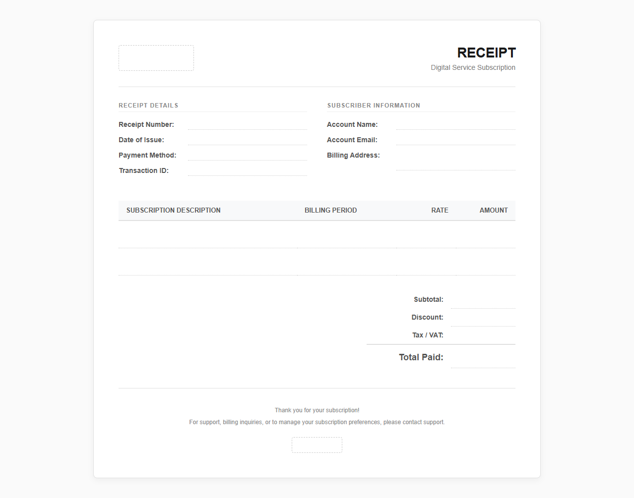 Digital Service Subscription Receipt