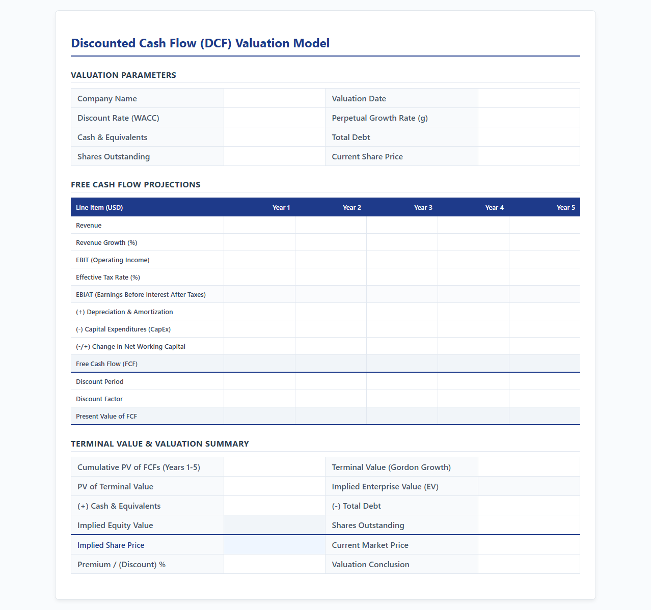 Discounted Cash Flow Statement Template