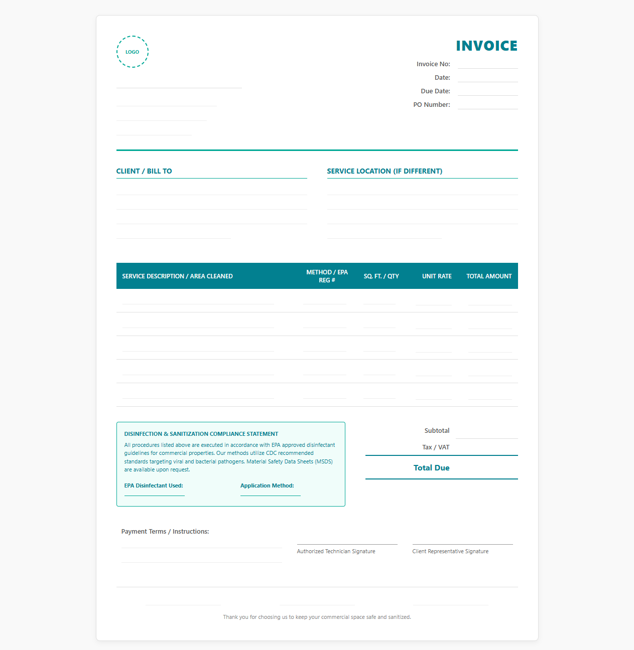 Disinfection and Sanitization Service Invoice Template