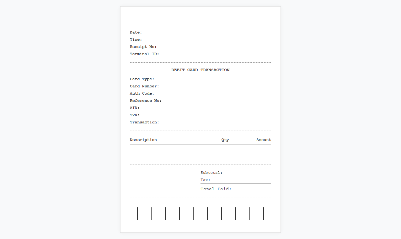 Electronic Debit Card Payment Receipt Design