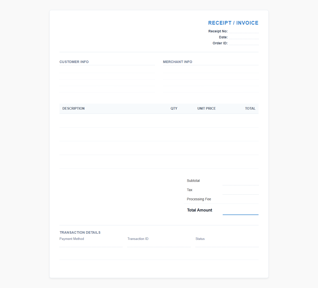 Electronic Payment Invoice and Receipt Template