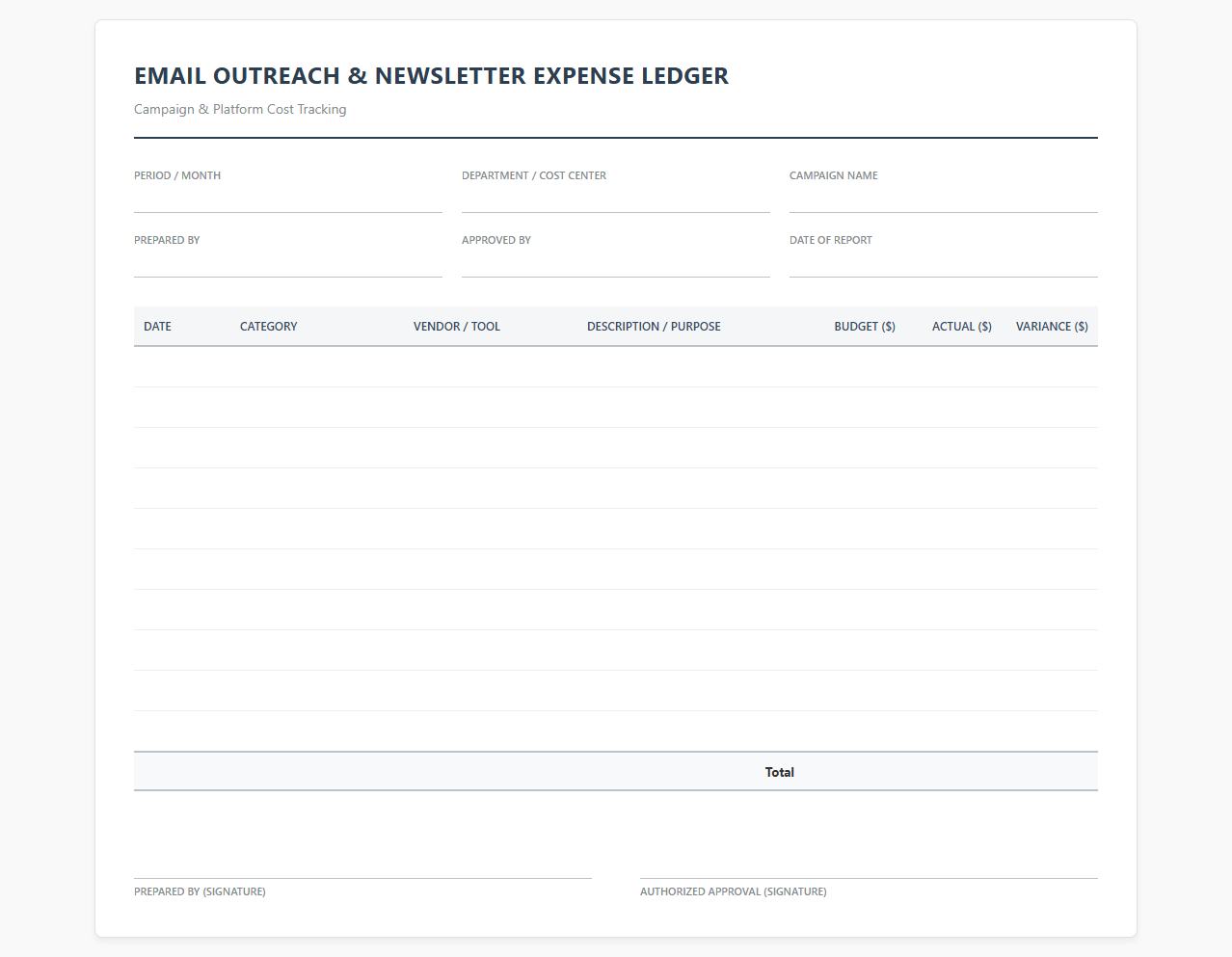 Email Outreach and Newsletter Expense Ledger