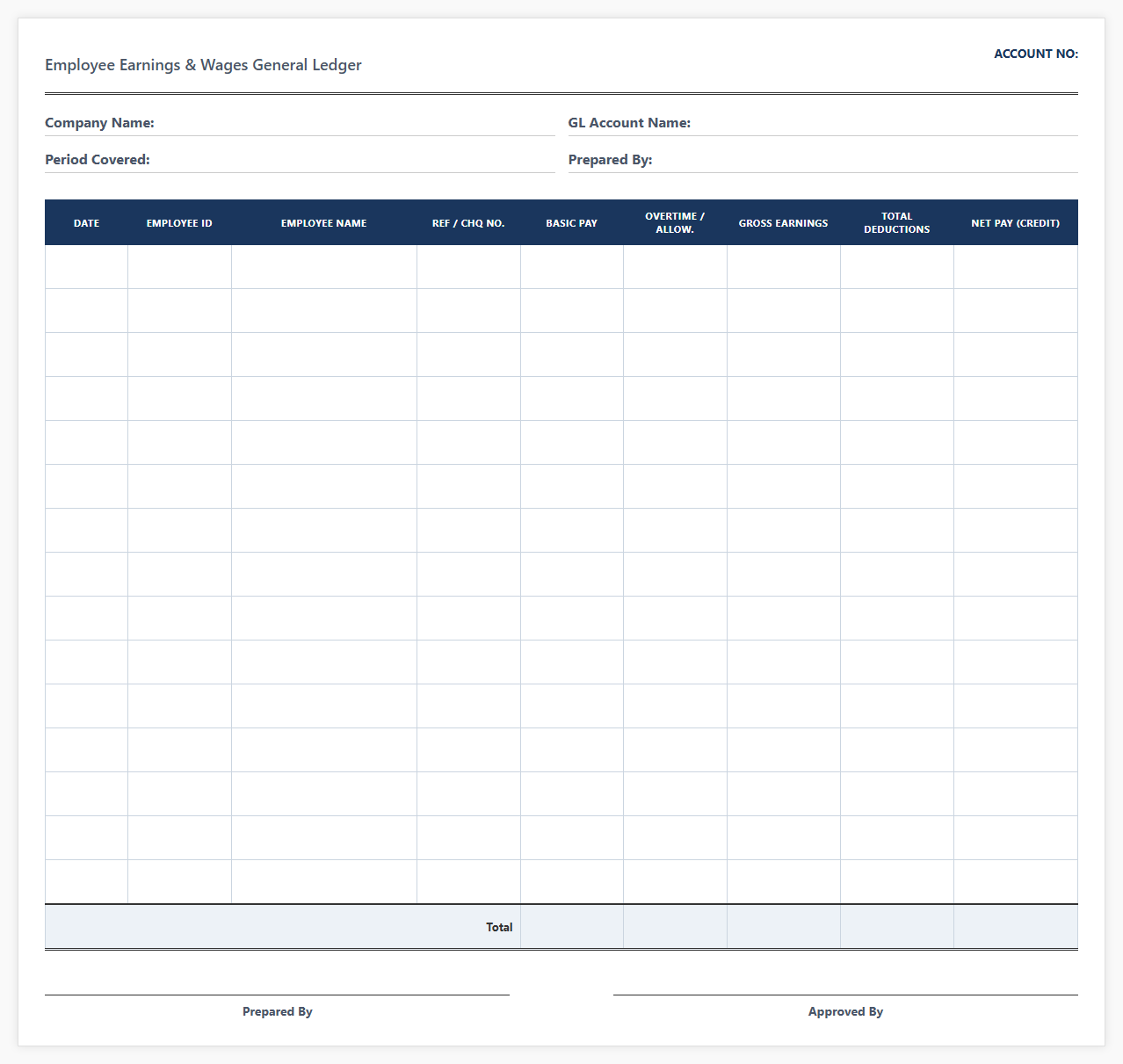 Employee Earnings and Wages General Ledger