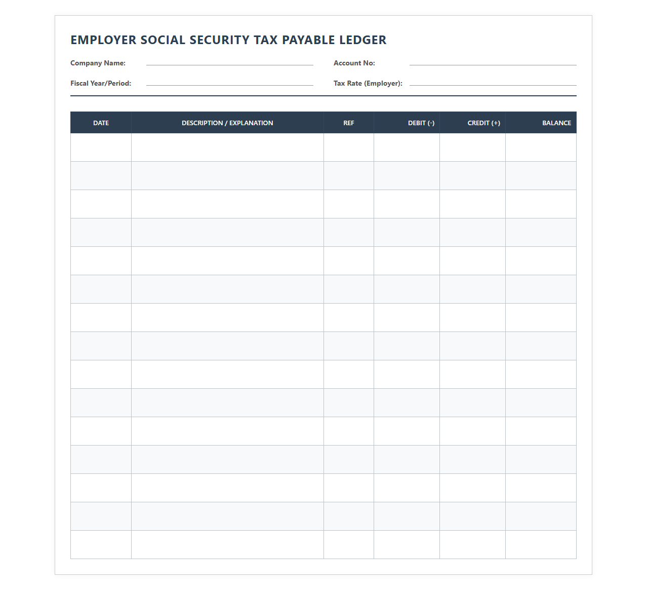 Employer Social Security Tax Payable Account Ledger