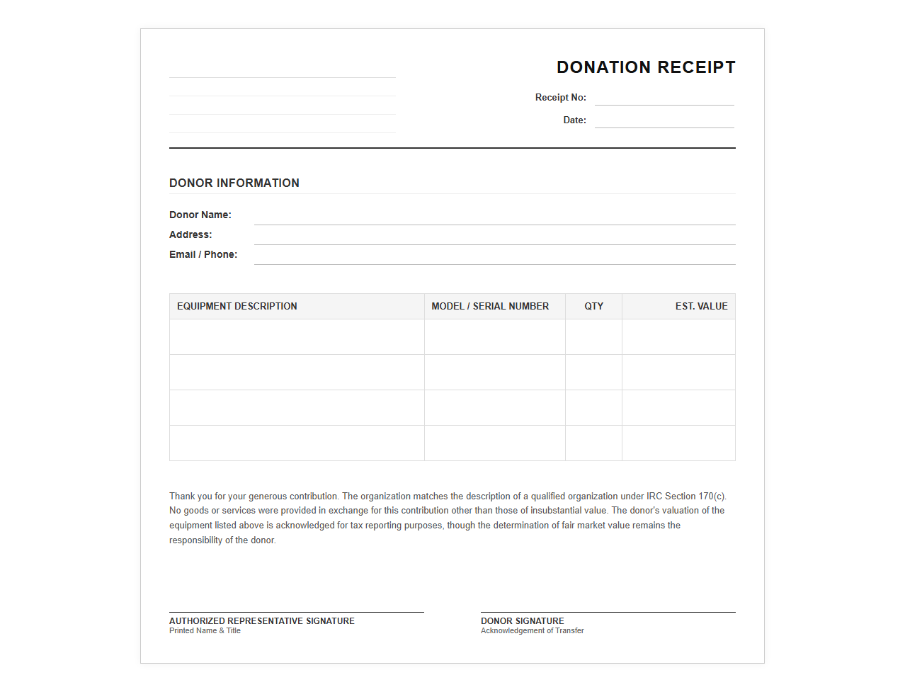 Equipment Donation Receipt Template