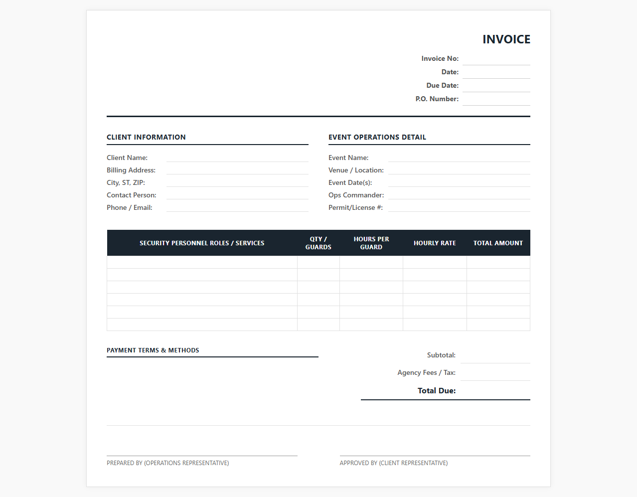 Event Security Operations Invoice Template