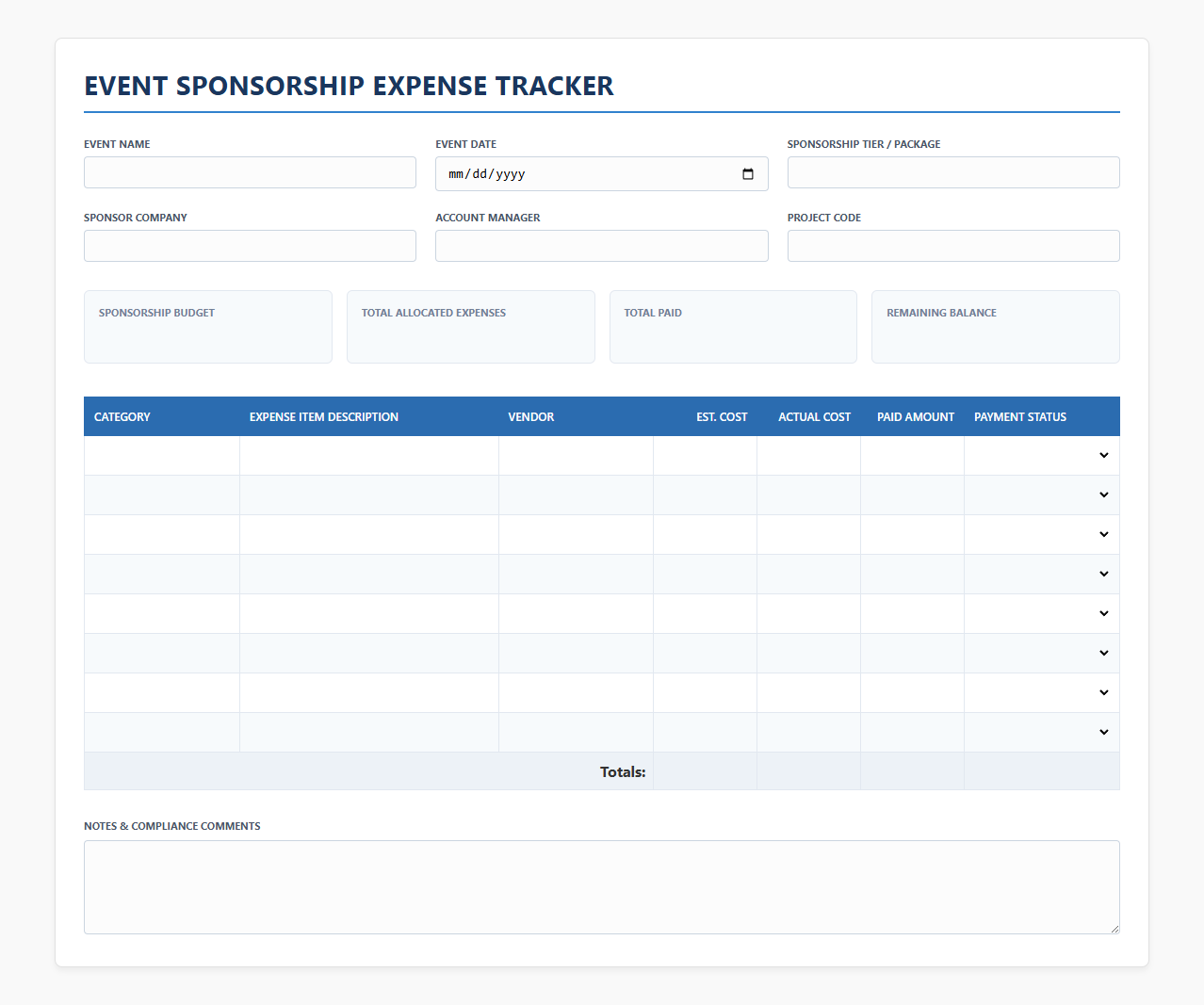 Event Sponsorship Expense Tracker