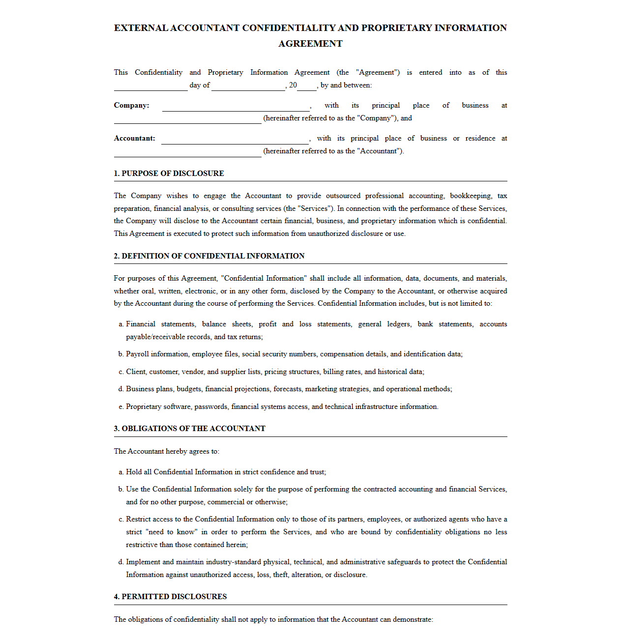 External Accountant Confidentiality and Proprietary Information Agreement