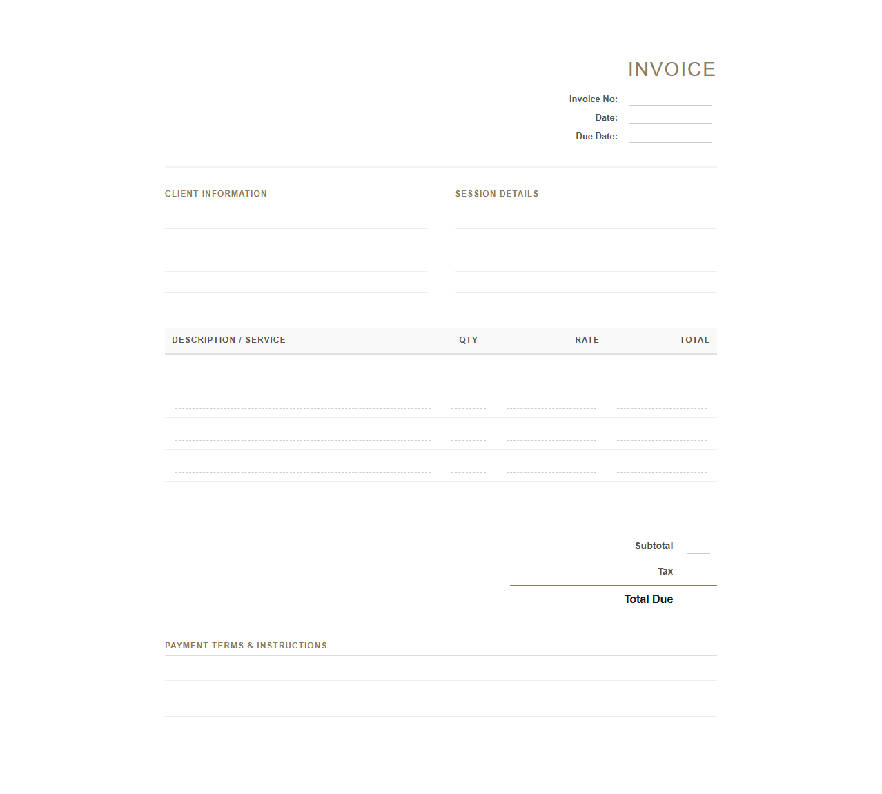 Family Portrait Photography Invoice Template