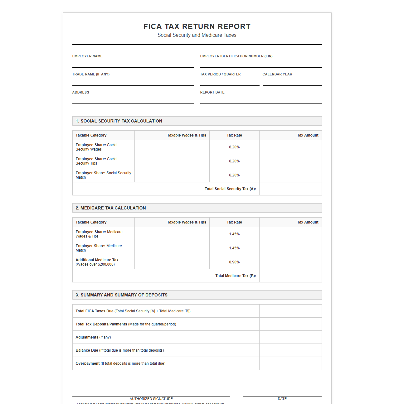 FICA Tax Return Report Template